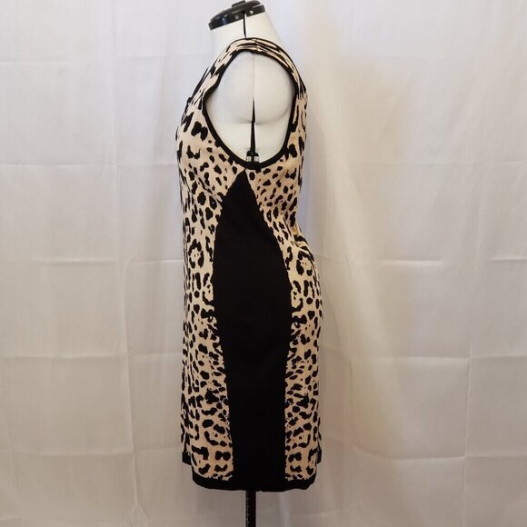 Questions Tan & Black Leopard Print Pullover Sleeveless Hourglass Dress, Size 2X - Picture 4 of 8